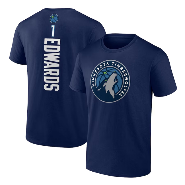 Men's Minnesota Timberwolves #1 Anthony Edwards Navy Name & Number T-Shirt